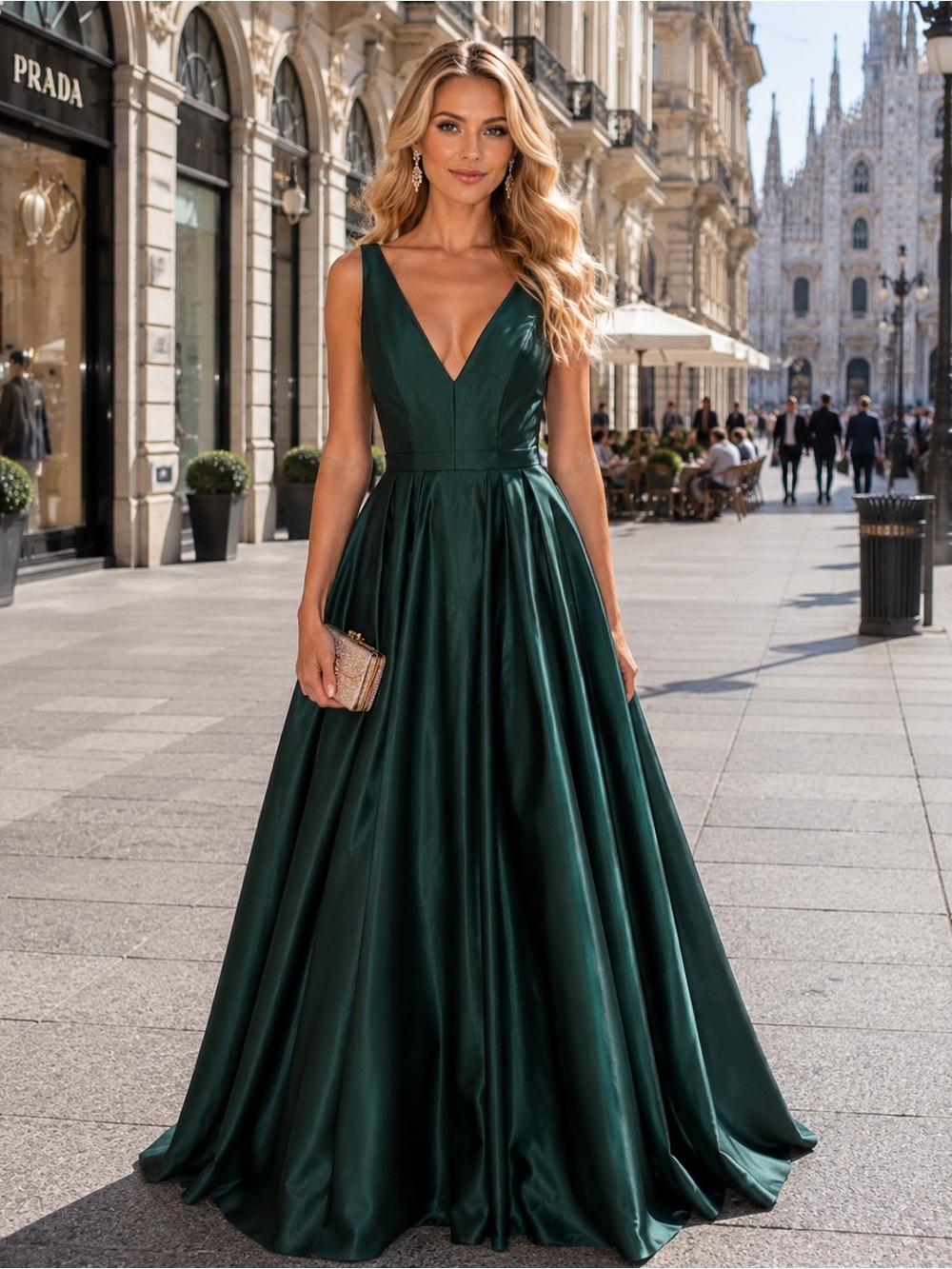 Betsy&Adam Elegant Deep Green V-Neck Evening Gown size 4 - Picture 2 of 8
